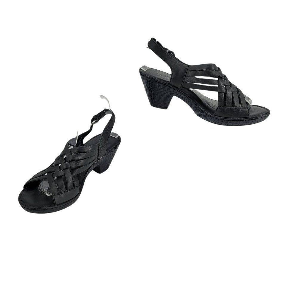 Born Carrine Y2K Comfort Strappy Criss Cross Heeled‎ Slingback Sandal Black Sz 9